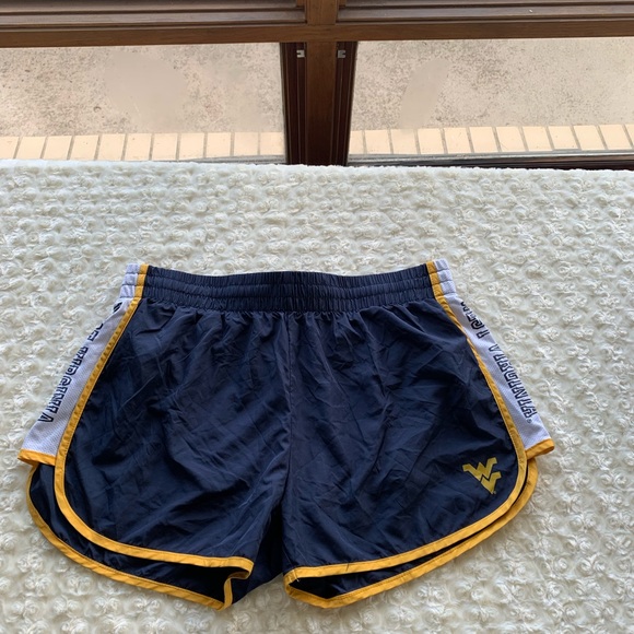 XL WVU Colosseum Women's Navy and Yellow Athletic Running Shorts - Picture 2 of 5
